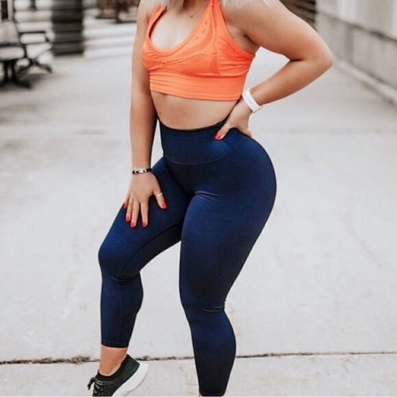 Balance Athletica Linear High Rise Ribbed Seamless Legging Navy Blue - Picture 12 of 12